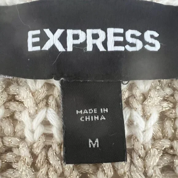 Express Wmns Cream Gold Cardigan Rhinestone Buttons Sz M Preppy Town Country - Picture 6 of 7